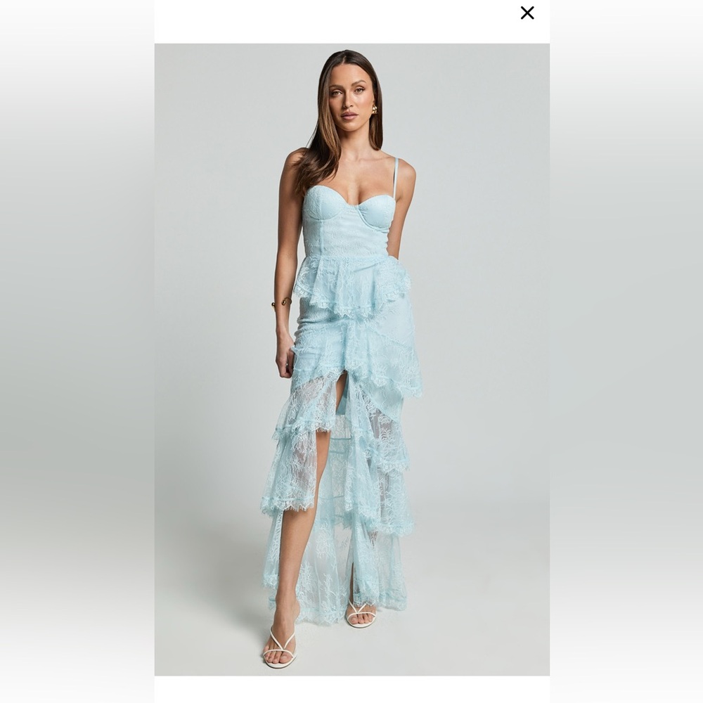 MERRICK MAXI DRESS - SWEETHEART CORSET FRONT TIERED MAXI DRESS IN ICE BLUE (S)